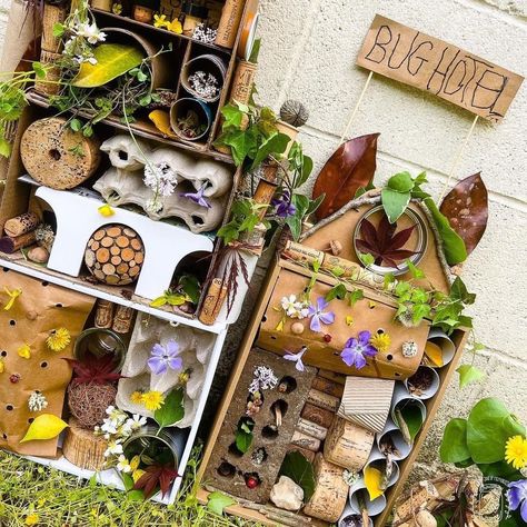 How incredible is this recycled Bug Hotel, creativity has definitely been unleashed here, we love it 🕷️🦋🐞🐛🐝🐜 Posted @withregram • @mason.jar.of.memories 🐛Spring is buzzing with insects, and it's the perfect time to build a Bug Hotel!🐞🐜 🦋Create a warm and safe space for beneficial insects like butterflies, ladybugs, and bees, which helps with flower pollination, food harvest, and pest control in your garden. 🐝🪴 🏨With no right or wrong way to do it, gather recycled and natural materia Jar Of Memories, Build A Bug, Bug House, Childcare Ideas, Interactive Events, Bug Hotel, Right Or Wrong, Early Math, A Bug