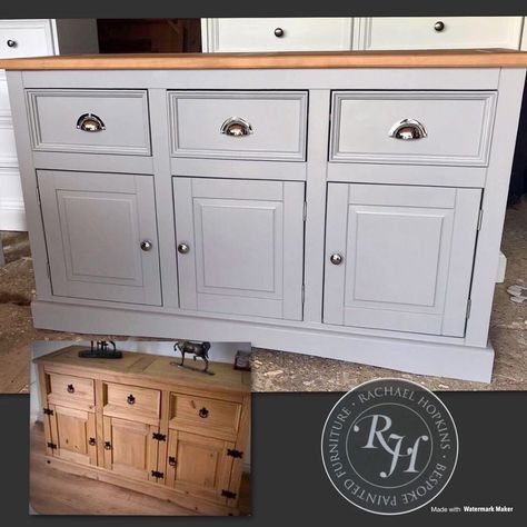 Rachael Hopkins on Instagram: “Mexican Pine sideboard recently updated for a customer. The old black ironwork was removed, the top was stripped and stained, new hinges…” Pine Sideboard Upcycle, Painted Mexican Pine Furniture, Mexican Pine Furniture Makeover, Hall Sideboard, Pine Furniture Makeover, Upcycled Sideboard, Mexican Pine Furniture, Sideboard Diy, Sideboard Makeover