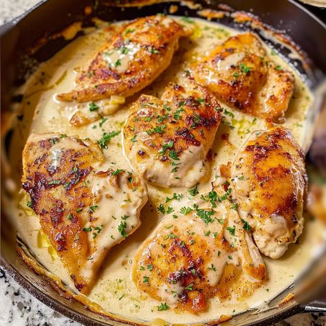 Creamy Garlic Chicken Recipe - Smothered Garlic Chicken, Skillet Creamy Chicken, Creamy Garlic Butter Parmesan Chicken, Garlic Butter Parmesan Chicken, Butter Parmesan Chicken, Creamy Garlic Chicken Recipes, Favorite Chicken Recipes, Garlic Chicken Recipe, Chicken Garlic