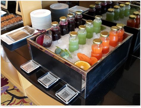 Juice Bar Menu, Juice Cafe, Fruit Buffet, Juice Bar Design, Healthy Snack Bars, Juice Company, Breakfast Juice, Drink Display, Riverside Hotel