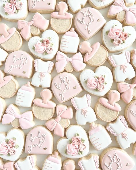 Pink Bow Baby Shower Cookies, Baby Girl Cookies For Showers, Baby Shower Sugar Cookies Girl, Baby Girl Shower Cookies, Girl Baby Shower Cookies, Baby Shower Cookies For Girl, Baby Shower Sugar Cookies, Baby Shower Cake Designs, Baby Girl Cookies