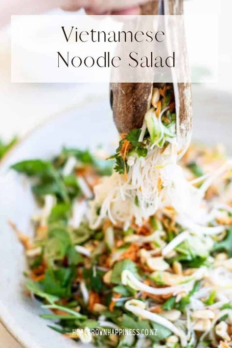 Vibrant Vietnamese Noodle Salad - Home Grown Happiness Vermicelli Rice Noodles, Vietnamese Noodle Salad, Vermicelli Rice, Noodle Salad, Home Grown, Fresh Mint Leaves, Rice Noodles, Mint Leaves, Fresh Herbs