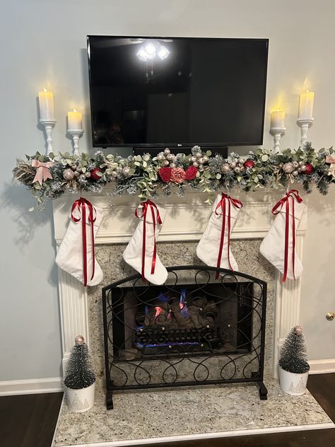 Christmas Decor Fireplace With Tv, Christmas Fireplace Decor With Tv, Mantle With Tv, Metal Entertainment Center, Tv Stand Christmas Decor, Fireplace With Tv, Entertainment Center Shelf, Tv Stand Decor, White Tv Stands