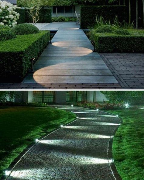 So cool garden pathway lighting idea. :) Landscape Lighting Ideas, Diy Jardin, Driveway Lighting, Diy Outdoor Lighting, Walkway Landscaping, Landscape Lighting Design, Outdoor Garden Lighting, Outdoor Landscape Lighting, Garden Walkway