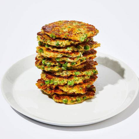 Lemony Green Pea Fritters With Cottage Cheese Recipe | Bon Appétit Green Pea Fritters, Pea Fritters, Cottage Cheese Pancakes, Cheese Pancakes, Freeze Greens, Cottage Cheese Recipes, Fritter Recipes, Health Nut, Cheese Recipe