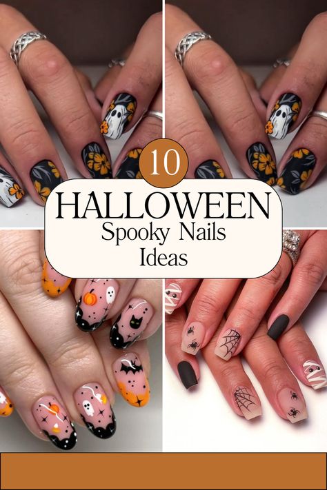 Halloween Nail designs - Spooky and fun nail art ideas for the Halloween season Natural Color Halloween Nails, Halloween Sticker Nails, Spooky Nails Orange And Black, Maniology Halloween Nails, Gelmoment Halloween Nails, Halloween Acrylic Nails, Halloween Nail Designs, Halloween Season, Cute Ghost