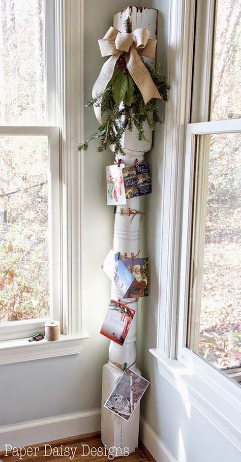 Old House Post Christmas Card Display Christmas Card Holder Display, Holiday Card Display, Christmas Card Holder, Christmas Card Display, Cards Display, Paper Daisy, Card Display, Diy Holiday Decor, Diy Christmas Cards