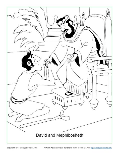 David and Mephibosheth Coloring Page - Children's Bible Activities | Sunday School Activities for Kids David And Mephibosheth, Childrens Bible Activities, Children Ministry, Sunday School Coloring Pages, Preschool Bible, School Zone, Bible Coloring Pages, Sunday School Activities, Childrens Bible