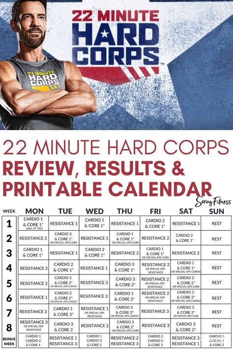 Get an honest 22 Minute Hard Corps review of Tony Horton's military-inspired workouts. Plus before and after photos and a printable calendar. #bodi #22minutehardcorps 22 Minute Hard Corps, Tony Horton, Beachbody Workouts, Best At Home Workout, Boot Camp Workout, Calendar Printable, After Photos, Military Inspired, Printable Calendar