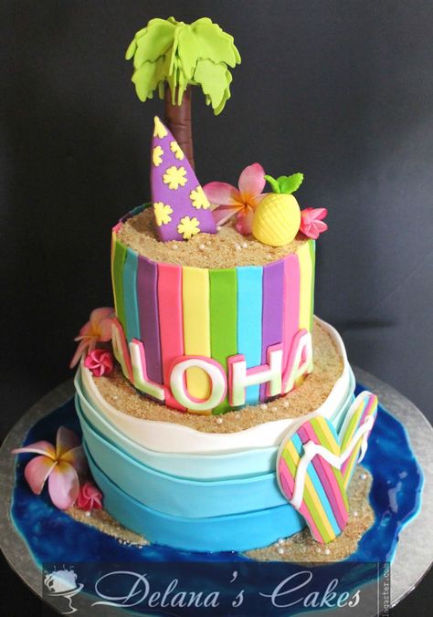 Hawaiian Cake Ideas, Hawaii Birthday Cake, Hawaiian Birthday Cake, Hawaiian Themed Cake, Hawaiian Cakes, Hawaiian Theme Cakes, Hawaiian Birthday Cakes, Tropical Cakes, Hawaii Birthday