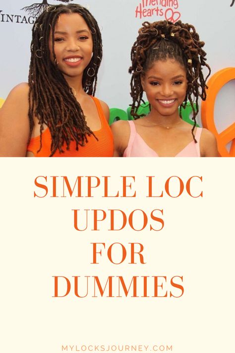 Visit mylocksjourney.com for the easiest way to do an elegant loc updo. #locs #sisterlocks #dreadlocks #chloeandhalle #halle #dreads #microlocs #blackgirlhairstyles Updos For Locs For Women, Easy Loc Updo Styles, Dreadlock Updo Hairstyles, Locs Updo Hairstyles For Women, Updo Locs Hairstyles For Women, Locs Journey, Quick Updos, Loc Updo, Chloe And Halle