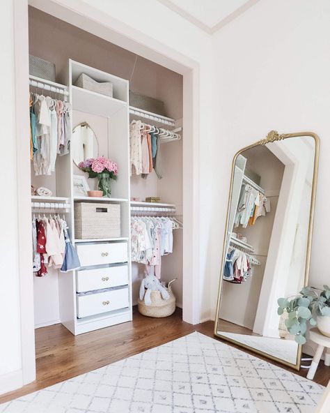 Baby Toddler Shared Room, Budget Closet Organization, Closet Inserts, Toddler Shared Room, Diy Nursery Closet, Closet On A Budget, Small Room Nursery, Diy Custom Closet, Modern Baby Room