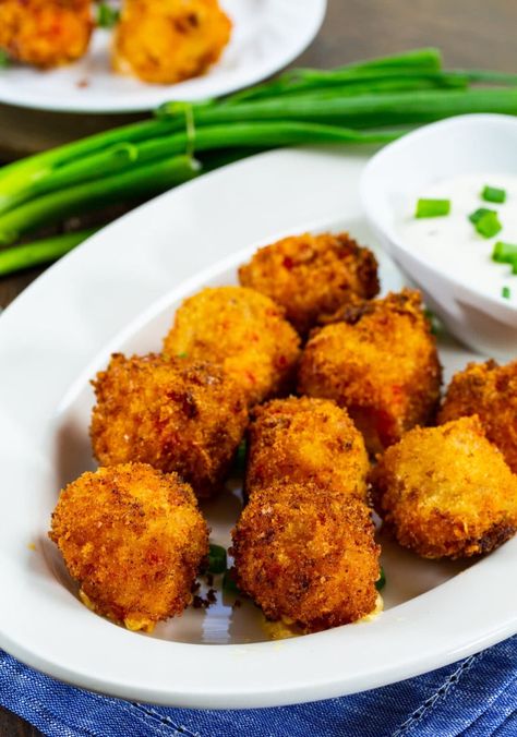 Fried Pimento Cheese Balls, Pimento Cheese Ball Recipe, Pimento Cheese Balls, Pimento Cheese Fritters, Fried Cheese Balls, Cheese Balls Recipe, Fried Peppers, Ranch Dipping Sauce, Buttermilk Ranch Dressing