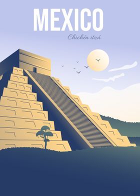 Mexico Poster, Notebook Composition, Chichen Itza Mexico, Vintage Postcards Travel, Mexico Art, Summer Illustration, Space Poster, Travel Stickers, South America Travel