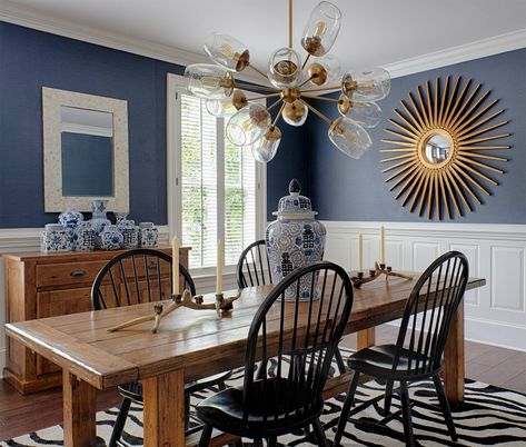 Transitional Dining Room Chandelier, Suburban Family Home, European White Oak Floors, Cottage Dining Rooms, High Ceiling Living Room, Living Room Built Ins, Windsor Chairs, Transitional Dining Room, Transitional Dining