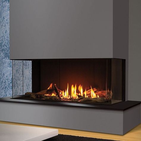 3 Sided Glass Fireplace, Modern Gas Fireplaces Ideas, 3 Sided Fireplace Ideas, Gas Fireplace With Tv, 3 Sided Gas Fireplace, Black Fireplace Wall, Wall Fireplaces, Linear Gas Fireplace, Double Sided Gas Fireplace