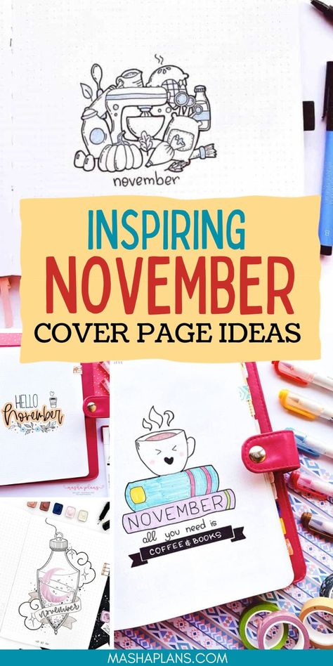 November Journal Cover Page, November Journal Ideas Cover, Bullet Journal Month Cover November, November Cover Page Bullet Journal, November Journal Cover, Bullet Journal November Cover, November Journal Ideas, November Bujo Cover, November Inspiration