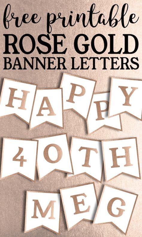 Free Printable Rose Gold Banner Template. Banner alphabet letters to make a custom birthday party banner. Personalized birthday decor. #papertraildesign #birthdayparty #happybirthday #birthdaybanner Happy Birthday Letters Printable Free, House Party Decorations Birthday, Diy Happy Birthday Banner, Birthday Banner Ideas, Rose Gold Banner, Free Printable Banner Letters, Happy Birthday Banner Printable, Printable Banner Letters, House Party Decorations