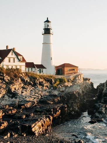 size: 12x9in Giclee Print: Portland Head Lighthouse at Sunrise, in Portland, Maine, USA (Photo) by Jon Bilous : Portland Maine Aesthetic, 2025 Collage, Maine Aesthetic, Portland Head Lighthouse, New England Beach, Old Lighthouse, Travel Maine, Fishing Shack, England Beaches