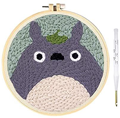 Wool Queen Punch Needle Starter Kit | Cartoon Rug Hooking Beginner Kit, with an Adjustable Embroidery Pen and 8.6'' Hoop for Kids Adults Craft Gift-Totoro: Amazon.ca: Office Products Face Punch, Punching Needle, Cartoon Rug, Embroidery Pen, Punch Needling, Punch Embroidery, Punch Needle Kits, Needle Kit, Pillow Tutorial