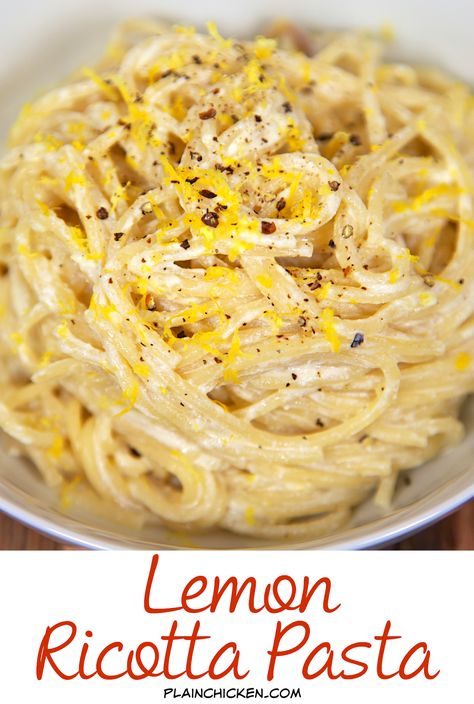 Lemon Ricotta Pasta - only 4 ingredients! Ready in 6 minutes. Super quick and easy side dish. Can add some rotisserie chicken and make it a complete meal. We love this delicious pasta! Lemon Ricotta Pasta, Ricotta Cheese Recipes, Ricotta Pasta, Lemon Ricotta, Delicious Pasta, Easy Side Dish, Fettuccine Alfredo, Minestrone, Tortellini