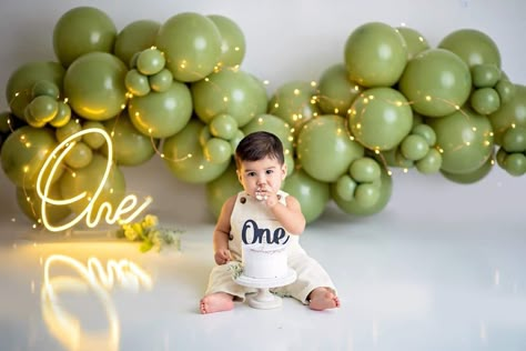 1 Year Baby Boy Photoshoot, Green Smash Cake, Baby Boy Photoshoot Ideas 1 Year Studio, Pre Birthday Shoot Baby Boy, Simple Boy Cake Smash, Minimal 1st Birthday Photoshoot, Cake Smash Boy, Purple Cakes Birthday, Dinosaur Birthday Theme