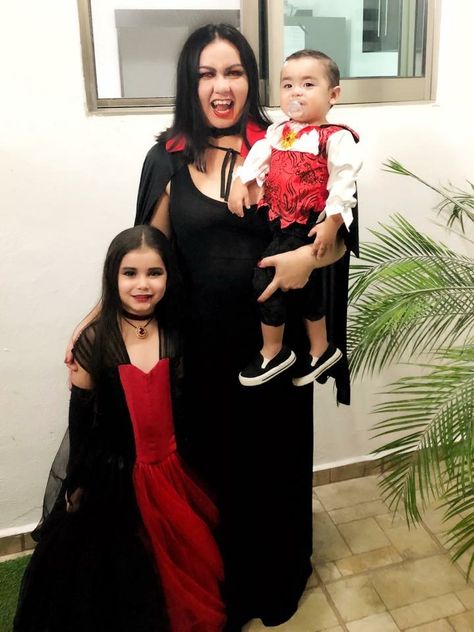 Halloween costume Vampire mom and babies girl and boy vampires Vampire Mom Costume, Vampire Family Costume, Vampire Halloween Costume, Characters Inspiration, Log Cabin Designs, Woman Costume, Rustic Bathroom Vanities, Rustic Bathroom Designs, Cat Woman