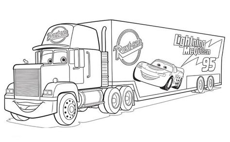 coloriage cars mack Mc Queen Cars, Race Car Coloring Pages, Cars Cartoon, Free Printable Coloring Sheets, Truck Coloring Pages, Cars Coloring Pages, Cars 3, Color Magic, Cartoon Coloring Pages