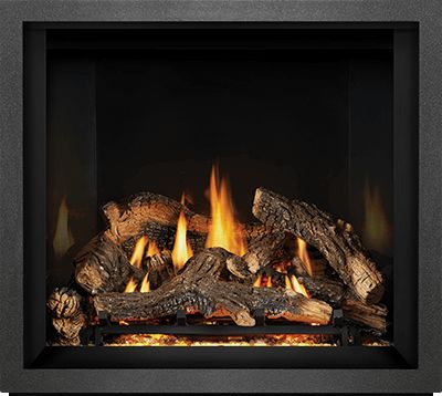 Elevation X Series | Napoleon Propane Gas Fireplace, Napoleon Fireplace, Natural Gas Fireplace, Direct Vent Gas Fireplace, Propane Fireplace, Brick Decor, Porcelain Black, Oak Logs, Brick Paneling