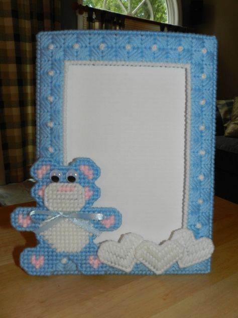 Teddy Bear Baby Picture Frame Made From Plastic Canvas Fits 5 X 7 Photo - Etsy Canada Yarn Frame, Baby Picture Frame, Baby Picture Frames, Unique Baby Shower Gifts, Unique Baby Shower, Plastic Canvas Patterns, Unique Baby, Canvas Patterns, Pale Yellow