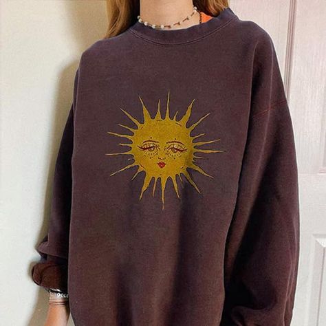 GAOJU Streetwear 90s Indie Clothes Aesthetic Crewneck Sweatshirts Long Sleeve Casual Oversized Pullover Sweatshirt Tops | Amazon Affiliate Crew Neck Sweatshirt Aesthetic, Indie Clothes Aesthetic, Tops Amazon, 90s Indie, Aesthetic Crewneck, Streetwear 90s, Throwing Fits, Sun Graphic, Indie Clothes