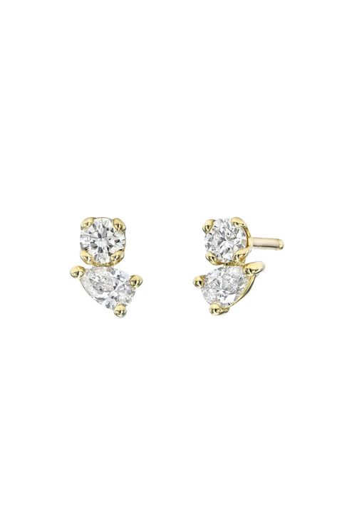 Beautifully handcrafted, round and pear shape diamond stud earrings in the gold color of your choice. Add a touch of sparkle to your ear party with a special stud. Made in L.A. Sold as a single, or pair Diamond Carat Weight: Approx. 0.18ctw Toal weight: 0.5grams Size of Diamond: 4mm(w) x 6mm(h) Ships in 5-12 business days Rush orders ship in 3-6 business days This item is Final Sale. Comes gift ready in a custom Zoe Lev jewelry box. Diamond Jewlery, Gold Diamond Earrings Studs, Gold Diamond Studs, Ear Party, Yellow Gold Earrings, Diamond Earring, Gold Diamond Earrings, Fancy Diamonds, Diamond Stud Earrings