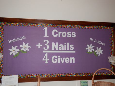 Easter                                                                                                                                                     More Christian Easter Bulletin Board Ideas, Easter Church Bulletin Boards, Religious Bulletin Boards, Bible Bulletin Boards, Easter Bulletin Boards, Class Bulletin Boards, Christian Bulletin Boards, Sunday School Rooms, Spring Bulletin