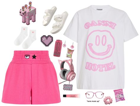 Gamer Girl Outfit, Gamer Outfit, Pink Games, Gamer Room, Spring Street Style, Outfit Shoplook, Rich Girl, Gamer Girl, Spring Fashion