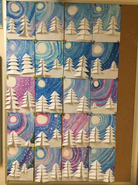 Winter Art Lesson, Xmas Art, Christmas Art Projects, Middle School Art Projects, Winter Art Projects, 4th Grade Art, 3rd Grade Art, Elementary Art Projects, Kindergarten Art