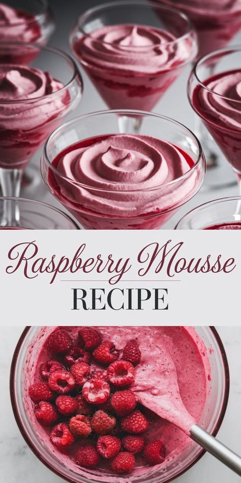 Raspberry Mousse Recipe - Emma's Cake Studio Raspberry Cream Dessert, Mixed Berry Mousse, Pretty Easy Desserts, Easy Dessert Dinner Party, Raspberry Brownie Dessert, Elegant Small Desserts, Raspberry Mousse Desserts, Raspberry Mousse Pie, Chocolate Raspberry Mousse Cake Recipe