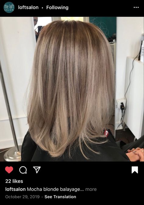 Mocha blonde balayage mid length hair Beach Hair Color Blonde, Mydentity Formulas, Light Beige Hair Color Ash Blonde, Beige Hair With Blonde Highlights, Bronde Long Bob Balayage, Sandy Blonde Balayage Short Hair, Ash Blonde Hairlights, Sand Colored Hair, Smokey Light Brown Hair