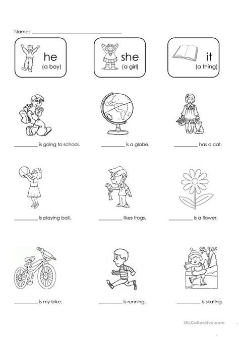 He She It Worksheet, Personal Pronoun, English Pronouns, Ingles Kids, English Homework, Worksheet For Preschool, Worksheet For Kindergarten, Grammar For Kids, Nouns Worksheet