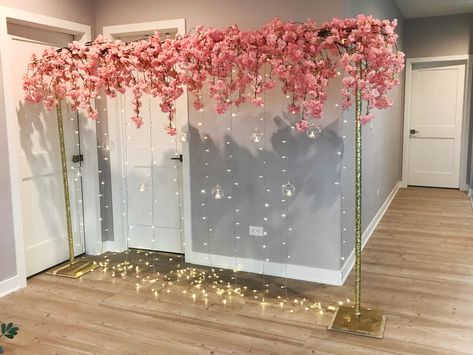 Cherry Blossom Theme Party Decoration, Cherry Blossom Themed Room, Cherry Blossom Decorations Party, Cherry Blossom Birthday Theme, Sakura Wedding Theme, Cherry Blossom Party Theme, Cherry Blossom Room Decor, Pvc Pipe Backdrop, Cherry Blossom Themed Wedding