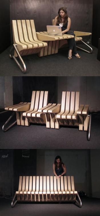 Adjustable Coffee Bench | Concept Flexible Wood, Diy Bench Outdoor, Kursi Bar, Bench Designs, Smart Furniture, Creative Furniture, Outdoor Bench, Furniture Inspiration, Unique Furniture