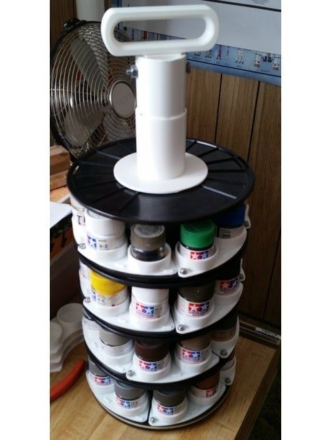 Tamiya Paint Storage Spool by skydog538 - Thingiverse Spool Storage, Paint Bottles, Useful 3d Prints, Spool Crafts, Wood Spool, 3d Printer Designs, 3d Printing Diy, 3d Printer Projects, 3d Printed Objects