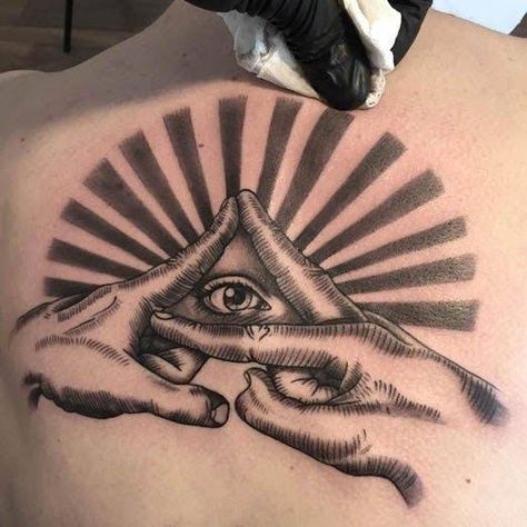 Allseeingeye Tattoo Design, Eyeball Tattoo Design, All Seeing Eye Tattoo Design, Triangle Eye Tattoo, Engineering Tattoo, Hand Eye Tattoo, Ojo Tattoo, Full Neck Tattoos, All Seeing Eye Tattoo