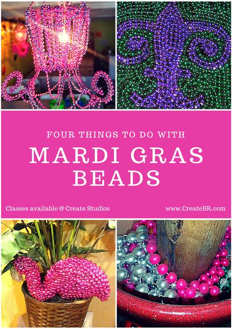 Mardi Gras Diy Crafts, Mardi Gras Crafts For Adults, Mardi Gras Beads Crafts, Mardi Gras Bead Art, Mardi Gras Diy, Spray Paint Plastic, Mardi Gras Crafts, Mardi Gras Beads, Painting Plastic