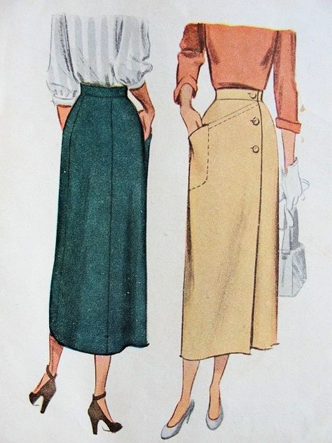 50s Skirt Pattern, Wrap Around Skirt Pattern, Vintage Skirt Pattern, 40s Skirt, 1940s Women, Outrageous Fashion, Fashion 1940s, Wrap Around Skirt, Skirt Patterns Sewing