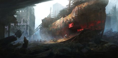 post apocalyptic art | http://peteamachree.deviantart.com/a...base-151117112 Post Apocalyptic Art, Wooden Arch, Digital Art Gallery, Galaxy Painting, Post Apocalypse, Matte Painting, Environment Design, Environment Concept Art, Environmental Art