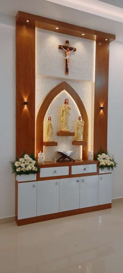 Catholic Home Altar Ideas Living Rooms, Christian Room Decor, Home Altar Catholic, Church Building Design, Wall Partition Design, Altar Design, Small House Front Design, Temple Design For Home, Interior Design Gallery