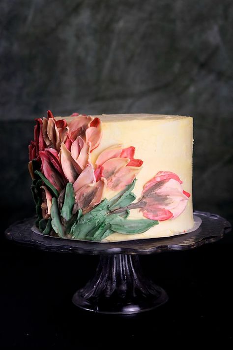 I Taught Myself To Paint Cakes With Palette Knives And Buttercream For My New Year's Resolution Cake Decorating With Buttercream, Buttercream Painting, Paint Cakes, Decorating A Cake, Painting Cake, Cake Painting, American Buttercream, Painted Cake, Spring Baking