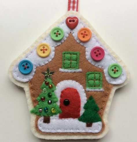 Diy Felt Xmas Decorations, Felt Houses Pattern, Sewing Pattern Crafts, Polar Bear Christmas Ornaments, Felt Gingerbread Ornaments Free Pattern, Felt Tree Decorations, Quilted Christmas Ornaments Patterns, Homemade Felt Christmas Ornaments, Gingerbread House Felt Ornament