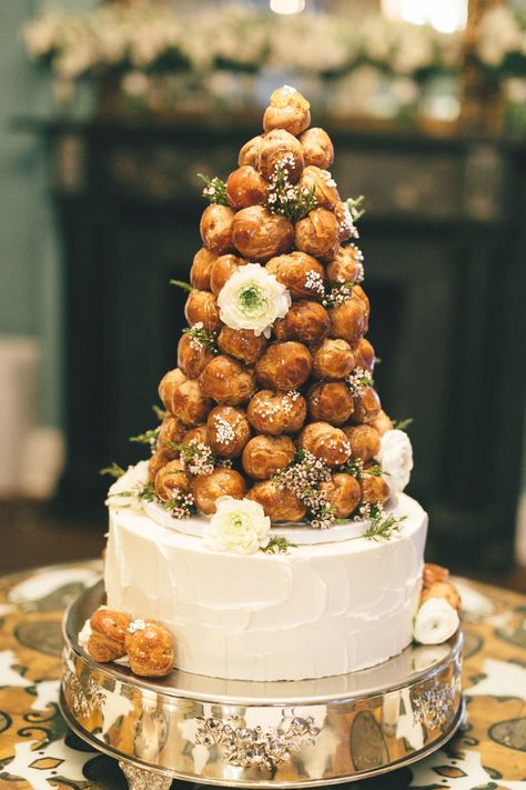 Wedding Cake Recipes "Croquembouche" Cream Puff Tower Wedding Cake || Patrick Properties Hospitality Group Pastry Chef Jessica Grossman || William Aiken House || Charleston, SC || Sara Bee Photography - Event Venues in Charleston for Meetings, Luxury Wedding Cream Puff Tower, Croquembouche Wedding, Bee Photography, William Aiken House, Making Fondant, Plain Cake, Wedding Cake Alternatives, Wedding Cake Recipe, Salty Cake