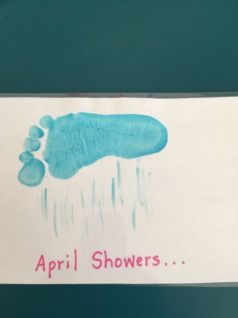 April Baby Footprint Art, April Artwork For Infants, April Craft For Toddler, April Showers Footprint Art, April Fools Crafts For Infants, April Footprint Crafts, April Art Projects For Infants, Spring Infant Crafts Footprint Art, Spring Baby Crafts Foot Prints